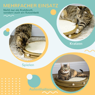 PawHut Scratching Board Ігровий майданчик для кішок з двошаровим дизайном та ігровим м'ячем, Ø40x4,5 см, коричневий та кремово-білий для котів