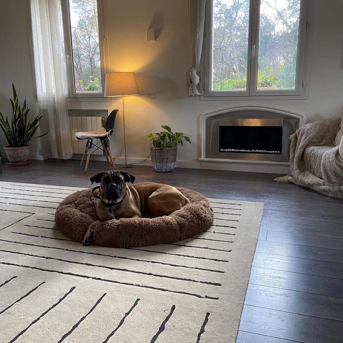 Ортопедичне ліжко для собак XL: кругла м'яка кушетка для великих та середніх собак. Зручне собаче ліжко з Memory Foam, антистрес, коричневе.