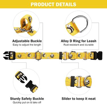 Нашийник для собак Hikiko Martingale, класичний, для малих, середніх та великих собак, міцний, надійний, розмір L (Жовта бджола, Small)