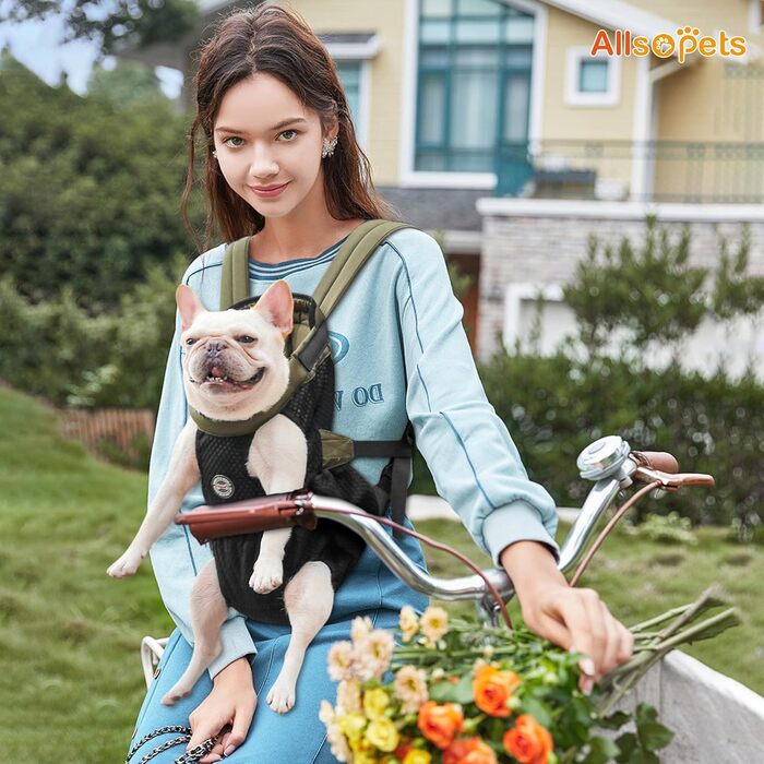 Hunderucksack ALLSOPETS для маленьких собак - Легкий, дихаючий, зручний, з поводком, для подорожей, прогулянок, активного відпочинку (Оливковий, M)