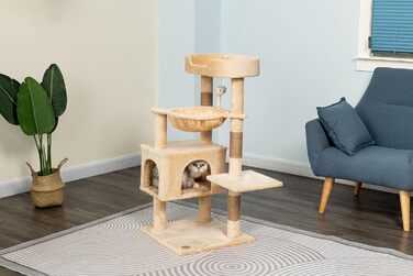 Котячий ігровий комплекс Everyday Value 94 см, з будиночком, великою лежанкою, підвісною мишею та гамаком, бежевий