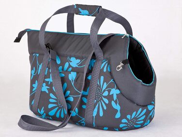 Транспортна сумка для собак і котів до 5 кг - практична переноска для тварин (20 x 42 x 22 см, блакитна з рослинним орнаментом)