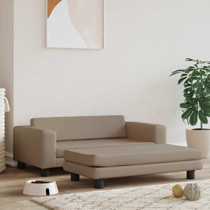 Ляжка для собак, м'який лежак з розширеним спальним місцем, диван-софа для маленьких собак, котів, штучна шкіра (капучино)