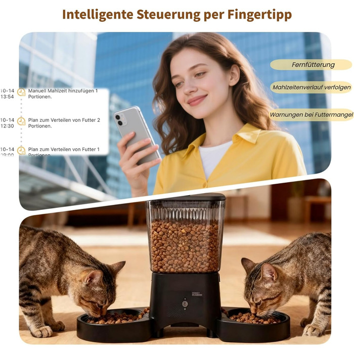 Автоматичний годівник для котів та собак HoneyGuardian з Wi-Fi, 2 миски, 3.5л, APP-керування