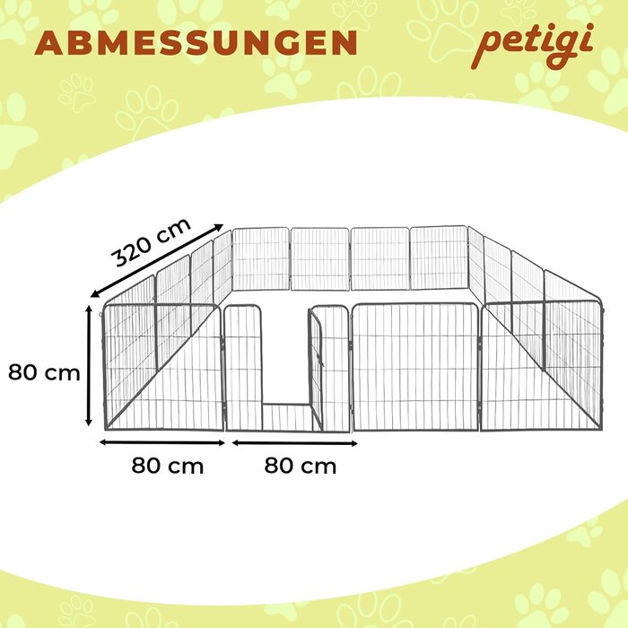 Клітка для цуценят Petigi, вольєр з порошковим покриттям, складаний, розмір комірки 47 мм, для використання в саду, 80x80 см