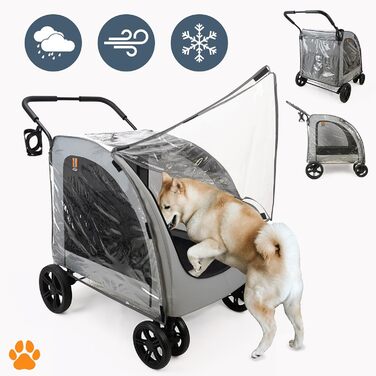 Візок для собак Честер - візок для великих собак, котів, зручний, складний, з дощем та тримачем для напоїв, вантажопідйомність 50 кг (Сірий)