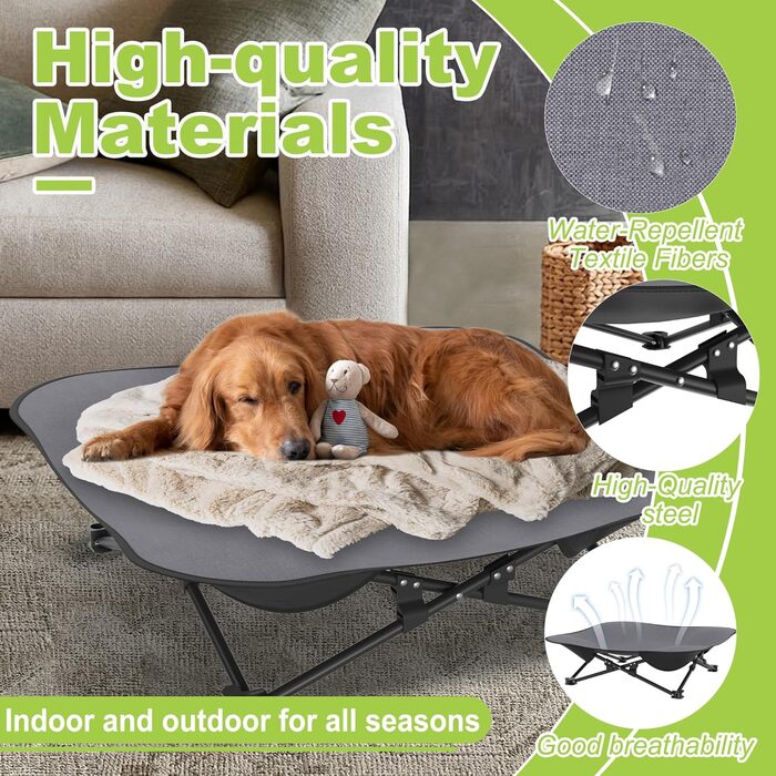 Крісло-ліжко для собак та котів 68x68x21 см, складне, підняте, з дихаючого поліестеру, для дому та саду