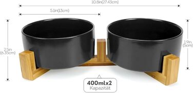 Керамічна миска для собак та котів з бамбуковою підставкою 2 шт. 600 мл (Чорний)