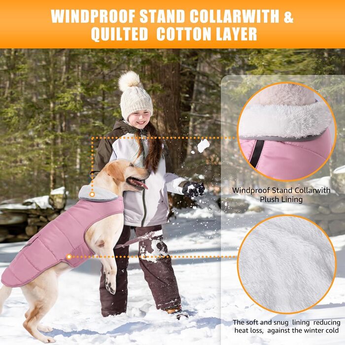 iBuddy Зимовий теплий куртка для собак з флісовою жилеткою, водонепроникний, вітронепроникний, світловідбиваючий, регульований, для великих собак, хлопчиків та дівчаток (Рожевий, X-Large)