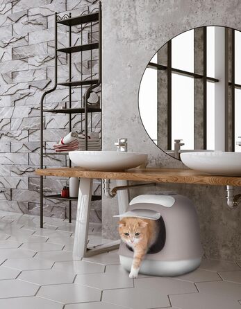 UNITED PETS Minù закрита туалетна кімната для котів з кришкою, лопаткою і фільтром, біло-сіра, італійська якість