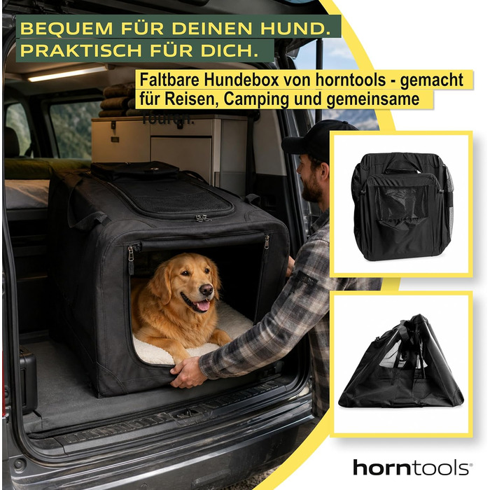 Складний переноска для собак HORNTOOLS: сумка-переноска для собак і котів 74x53x52 см з сітчастими вікнами та м'яким килимком для подорожей, кемпінгу та дому