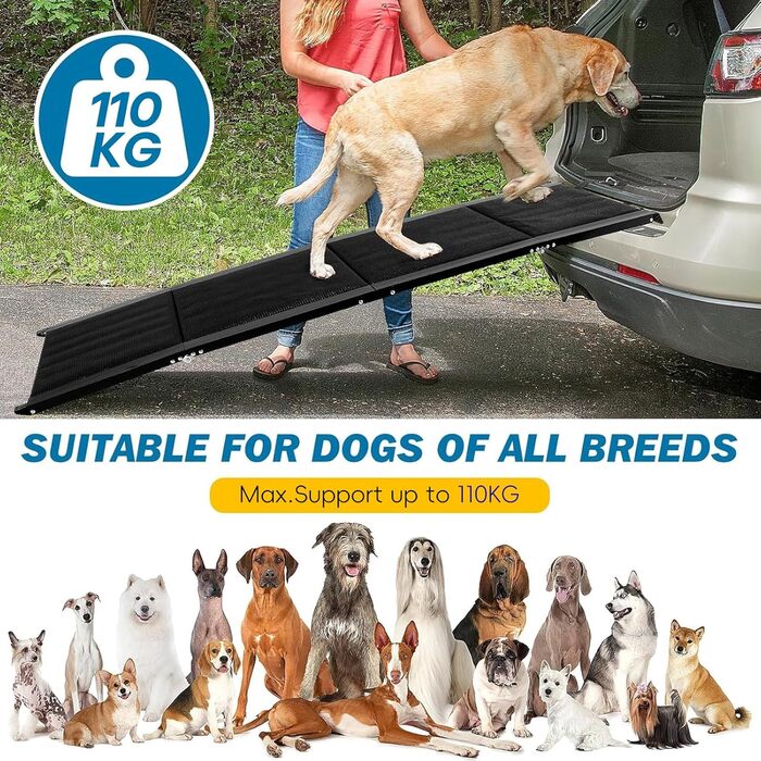 Рампа для собак Hunderampe - до 110 кг, складана, з антиковзким покриттям, для авто, вантажівок та SUV, переносна для собак середніх, великих та літніх