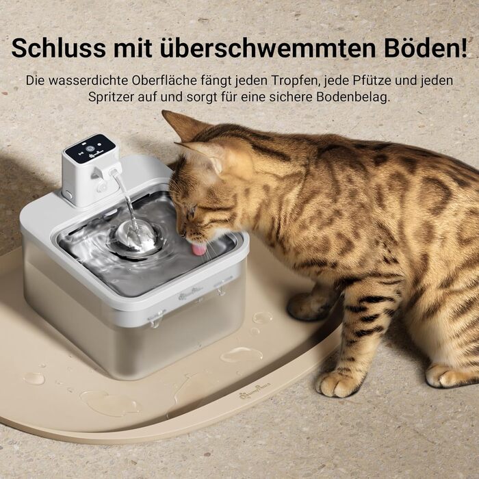 Підкладка під миску для котів DownyPaws, силіконова, 62 x 43 см, бежева. Захист від розливу води та корму, легко миється, BPA-free