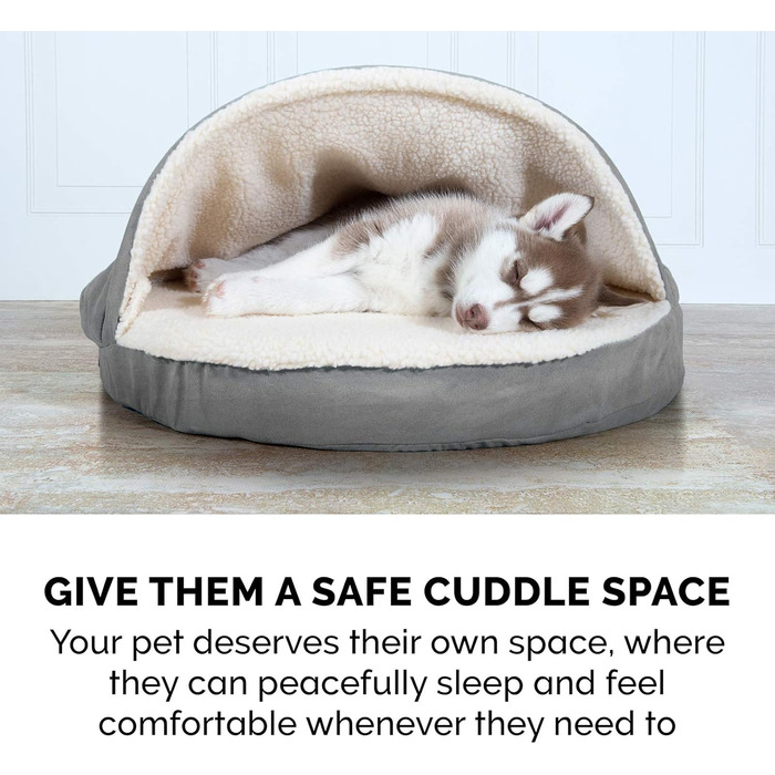 Крісло-ліжко для собак Furhaven, з гелевим охолодженням, кругле, для великих собак, знімний та пральний чохол, до 36,3 кг, Sherpa та замша, 111,8 см, імітація овечої шкури та замша, сірий, 112 x 112 x 8 см, гелевий пінопласт