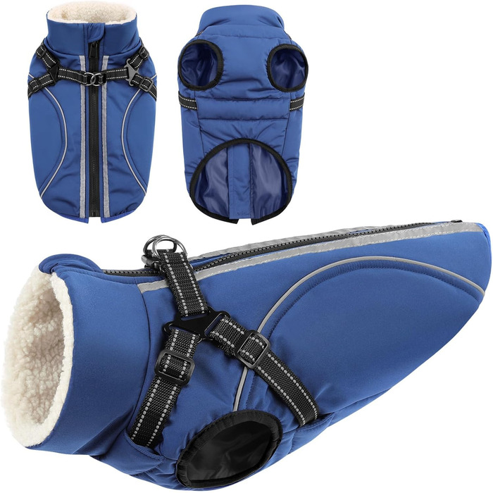 Теплий зимовий одяг для собак CITE TOILE: куртка з блискавкою, захист від вітру, світловідбиваючі смуги, повдішок, розмір XXL, блакитний
