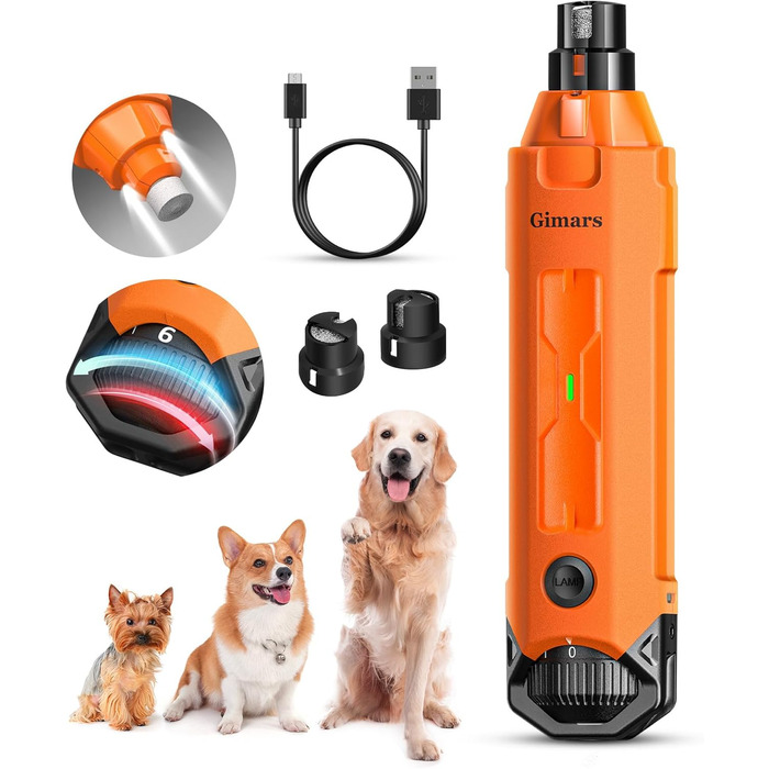 Шліфувальник кігтів для собак Gimars з 6 швидкостями, LED-підсвічуванням та USB-зарядкою. Оранжевий/західний колір (Sunset Chevron)