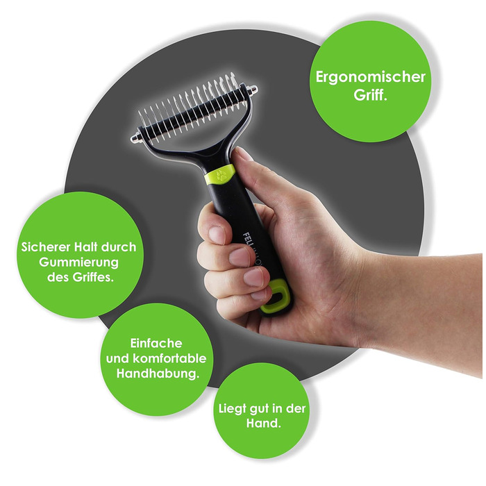 Щітка для собак з довгою шерстю FELL IN LOVE для видалення підшерстка | Щітка для підшерстка собак та котів | Щітка для видалення шерсті зеленого кольору