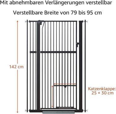 Кітниця UniPaws для дверей, 142 см, з дверцятами для котів, ширина 95–105 см, для собак та котів, для сходів та дверей, білий колір (чорний, ширина 79-95 см)