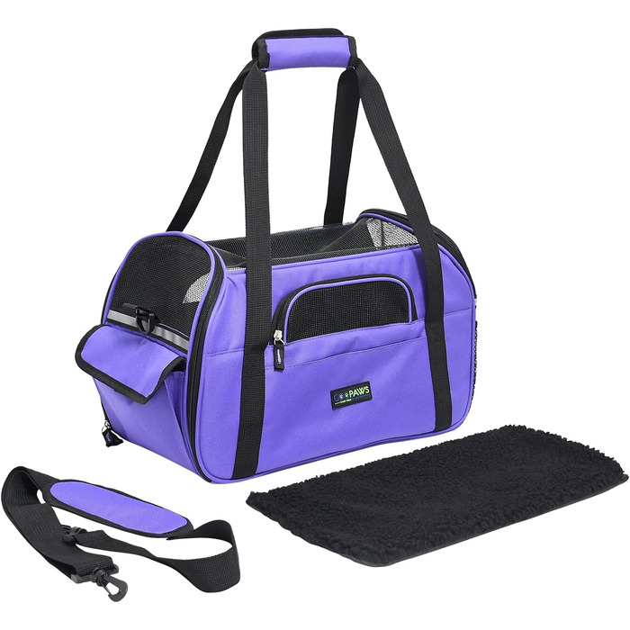 Транспортний бокс для тварин Jespet, м'які стінки, для подорожей, котів та цуценят, 17' x 9' x 11.5', блакитний/фіолетовий