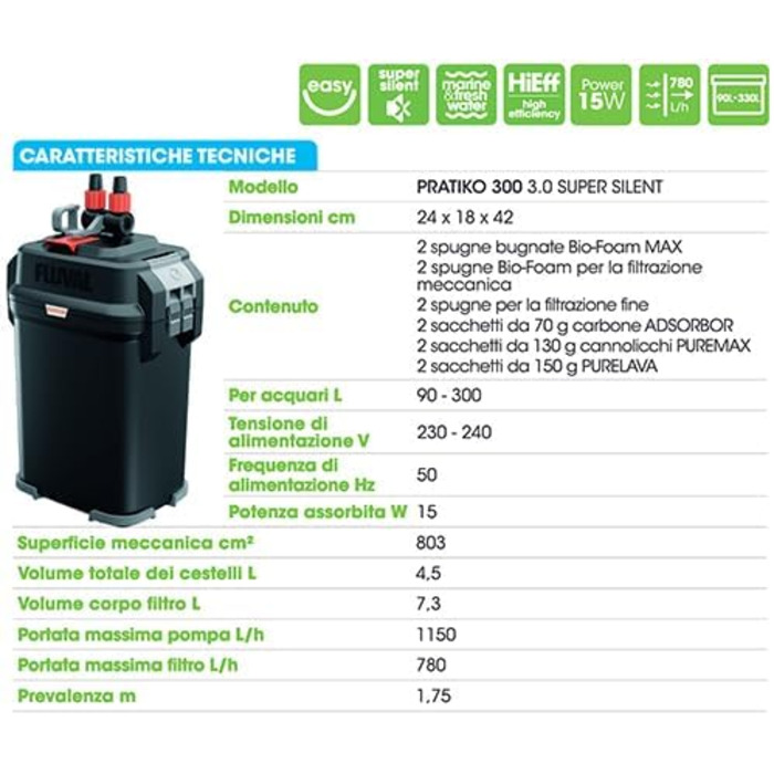 Зовнішній фільтр для акваріума Askoll Pratiko 300 3.0 Super Silent, до 330 л