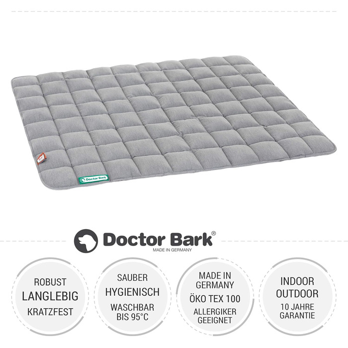 М'яка лежанка для собак Doctor Bark, розмір L, 100x80 см, світло-сіра, для великих собак, міцна, для дому та вулиці, витримує прання до 95°C