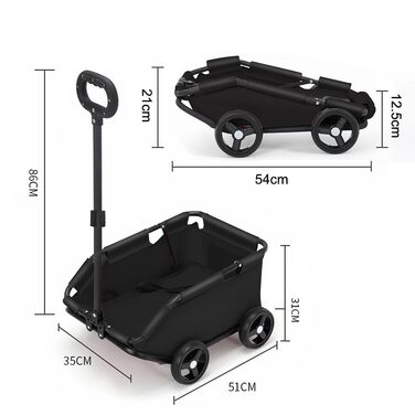 Візок для собак та котів OHMG, складний, до 20 кг, з гальмом, XXL-кошик, 3 вікна, тримач для напоїв, чорний (51 x 35 x 31 см)
