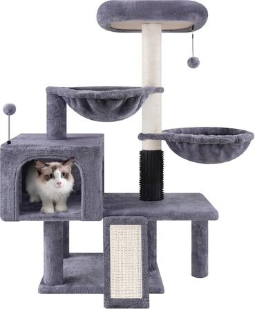 Котячий комплекс ROYPET, 110 см, темно-сірий, будиночок і когтеточка, стильний дизайн