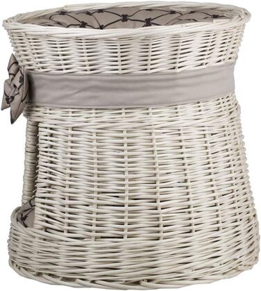 Кругла котяча хатинка e-wicker24 з плетеної лози, двоярусна, з подушкою та стрічкою, котячий турнік (кремово-бежевий)