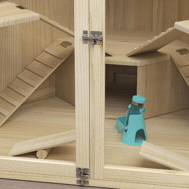 Клітка для хом'яків PawHut з дерева, 4 рівні, будиночок, гойдалка, годівниця, рампи, клітка для дрібних тварин, підходить для хом'яків та мишей, 115 x 69,5 x 79 см