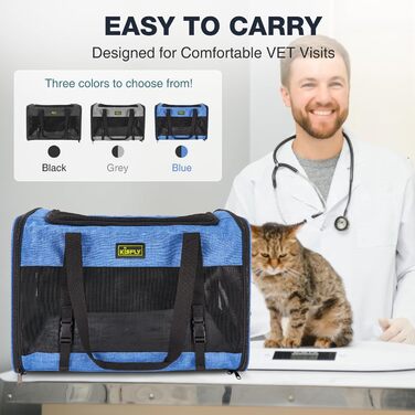 Транспортувальна сумка для тварин, схвалена TSA, 43.2 x 30 x 24.1 см, м'яка переноска для котів та собак до 5.4 кг, з туалетом для котів (20x13x13 см), блакитна
