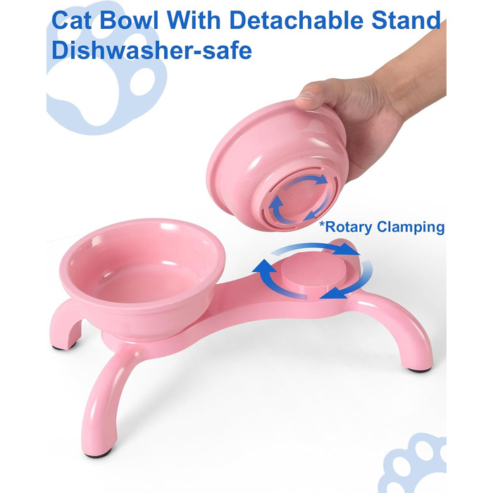Набір мисок для котів 2 шт. з підняттям - міцні, з широкою основою, нековзні, сумісні з посудомийною машиною, зручні для вусів (Рожевий, Double)
