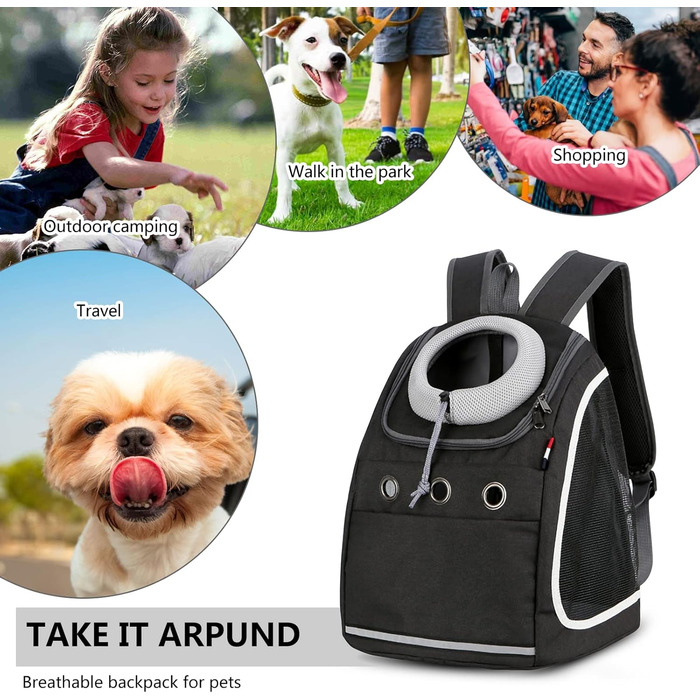 Рюкзак для собак та котів PETCUTE: зручний та практичний для подорожей, хаджінг, кемпінгу. Чорний колір.