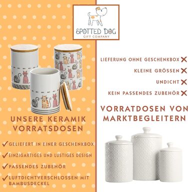 Набір контейнерів для зберігання SPOTTED DOG GIFT COMPANY з кераміки з кришкою, 3 шт. (1.2 л, котячий мотив)