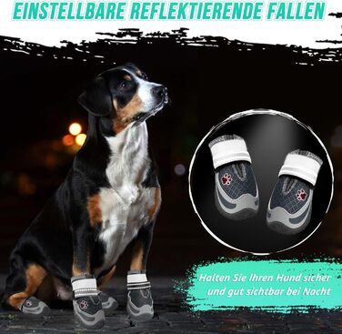 Взуття для собак SlowTon: 4 шт. захист лап, дихаючі, з неслизькою підошвою, регульовані, світловідбиваючі, водонепроникні. Підходять для собак маленьких, середніх та великих порід