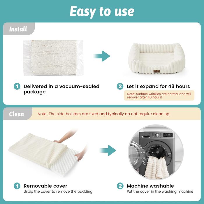 Ортопедичне миється собаче ліжко для котів та маленьких собак, м'який кошик з штучного хутра, диван для домашніх тварин з високим бортиком, антиковзаюче, 64 x 53 x 15 см, бежевий