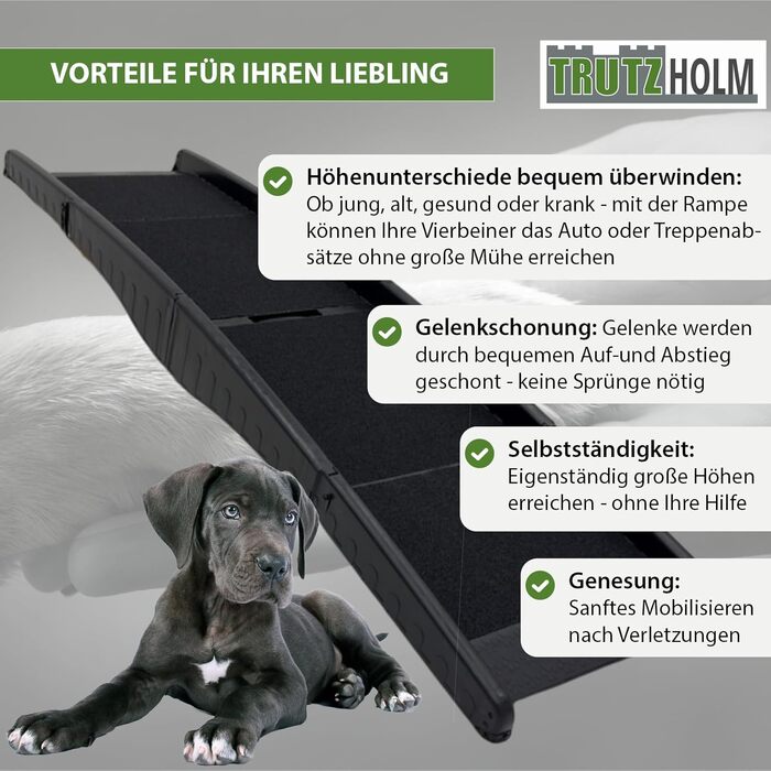 Рампа для собак TRUTZHOLM, складна, до 75 кг, антиковзаюча поверхня, допомога при завантаженні, чорна (трисекційна)