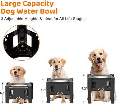 Підвищений годівниця для собак Felenny, 3 регульовані висоти, антипроливання, повільний диспенсер для води та корму, великі, середні та малі породи собак та котів