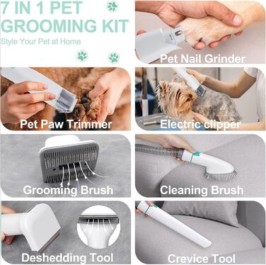 Пилголом для собак та котів з щіткою, потужний, тихий, з 7 насадками, об'єм 1л, 28*12*21 см