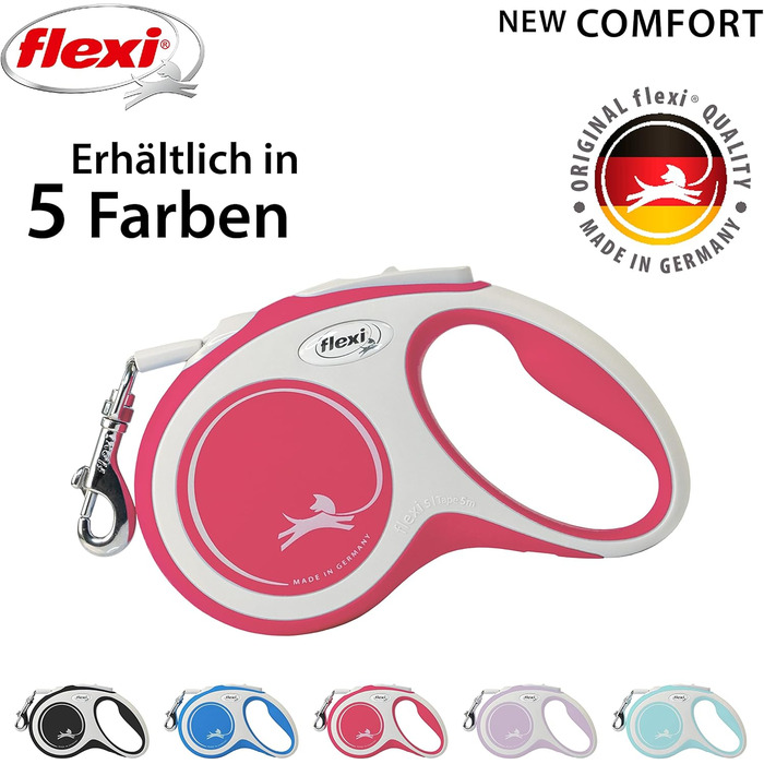 Повідок-рулетка Flexi New Comfort, стрічка, 5 м, до 15 кг, червоний, розмір S