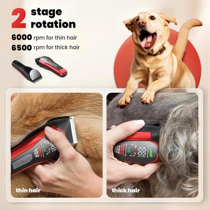 Електрична машинка для стрижки собак з густою шерстю, 2 швидкості, LED, акумуляторна, для собак та котів, з блокуванням, Стандартний набір