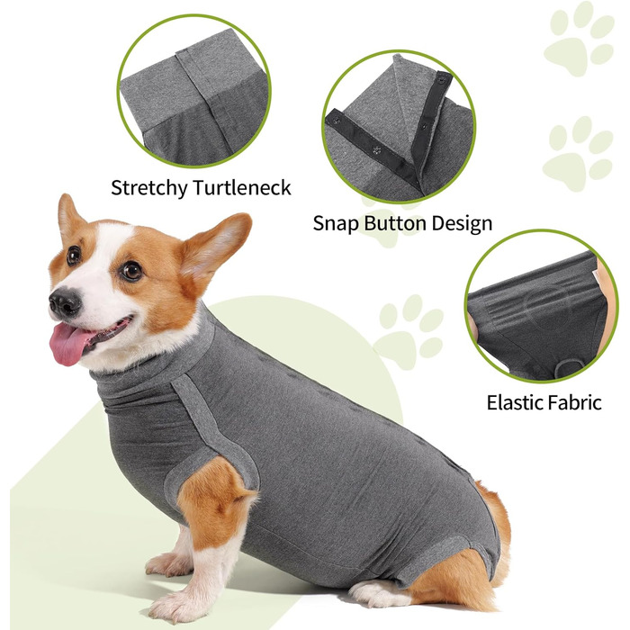 Комбінезон для собак після операцій Heywean – кастрація, стерилізація, післяопераційний одяг, сірий, L