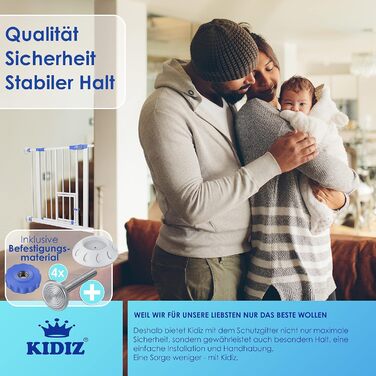 Захисне ворота KIDIZ® для дітей, собак та котів | Без свердління, розширюване, поворотне | Розмір: 74-87 см, блакитне