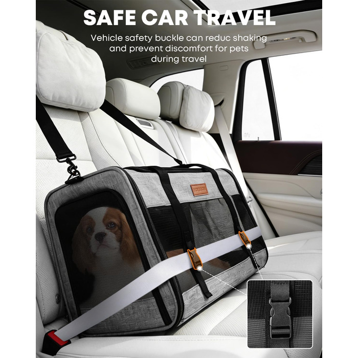 FOXFOCUS Сумка-переноска для собак з м'якими боковинами – 50,8 x 33 x 33 см, безпечний автокрісло, до 6,8 кг, верхній та бічний вхід, велика переноска для тварин з міцним сіткою (сірий)