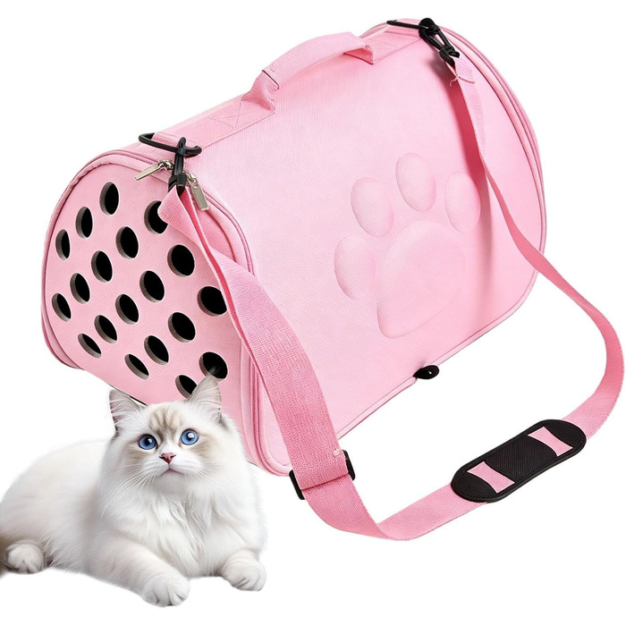 Зручна переносна сумка для тварин з плечовим ремінцем | Складана сумка-переноска для котів та інших тварин | Для подорожей, прогулянок, авіаперельотів, кемпінгу, відвідування ветеринара, міста та подорожей з рюкзаком, рожева
