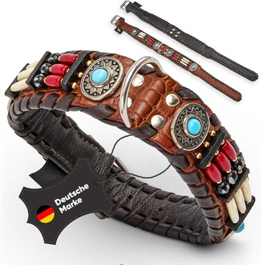 Ошийник для собак Carlota Halsband Indianer: шкіряний ошийник з бірюзовими каменями, різні розміри (41-49 см)