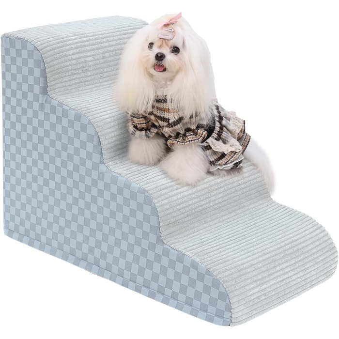 Сходинки для собак: 4-ступенева перехідна рамка для маленьких собак, сірого кольору, 49.5 см заввишки, з високощільним пінопластом та антиковзким покриттям