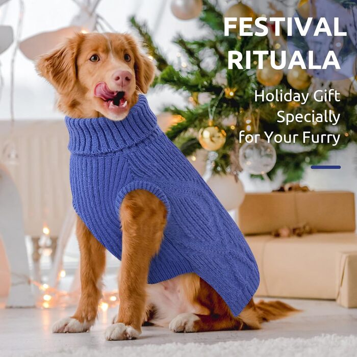 Теплий та м'який пуловер для собак Queenmore | Turtleneck для Corgi, Beagle, Французького бульдога, Шнауцера, Такси | Розмір L, Колір блакитний