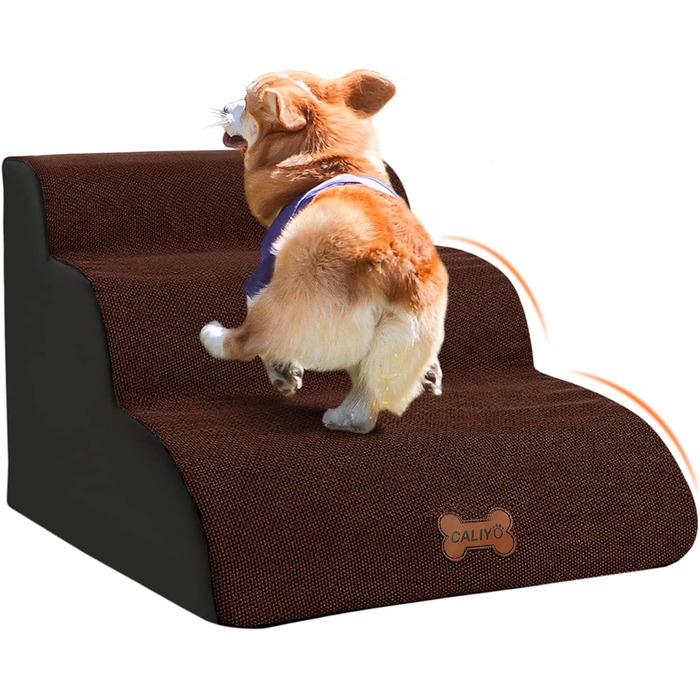 Сходинки для собак Caliyo, 3 сходинки, для маленьких собак та котів, 40 см, знімний чохол, неслизьке дно (60×40×40 см)