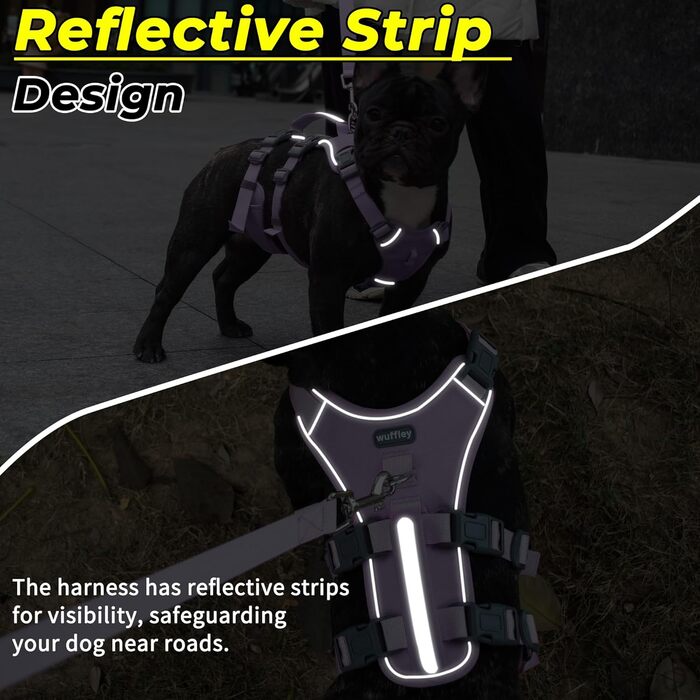 Нашийник для собак Wuffley з повідком, безпечний, анти-тяга, з ручкою, світловідбиваючий, регульований, для середніх собак (Lila, M)