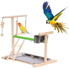 Дерев'яний ігровий комплекс Vogel Spielplatz для хвилястих попугаїв, канарів та інших птахів. Комплект з годівницями, сходами та гойдалкою.